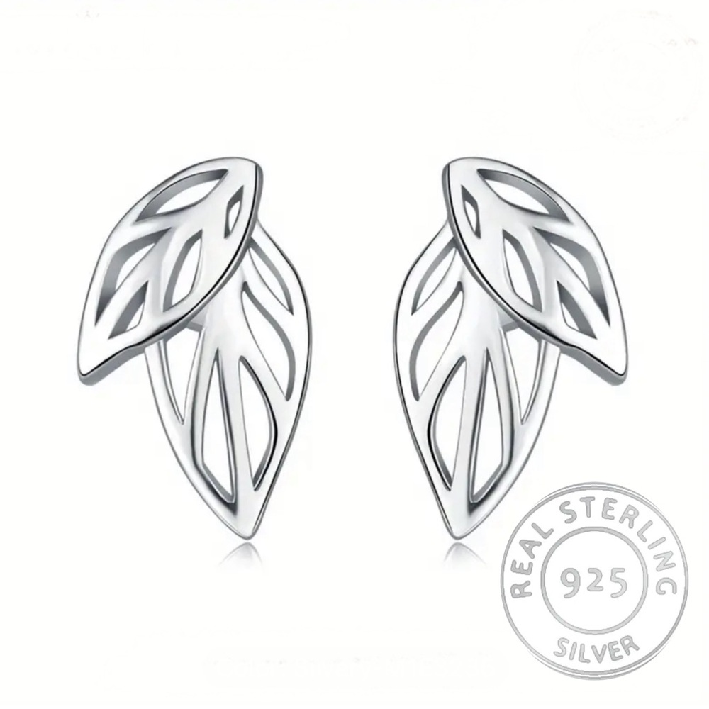 2/$30 Genuine 925 Sterling Silver Leaf Cutout Earrings - Picture 1 of 9